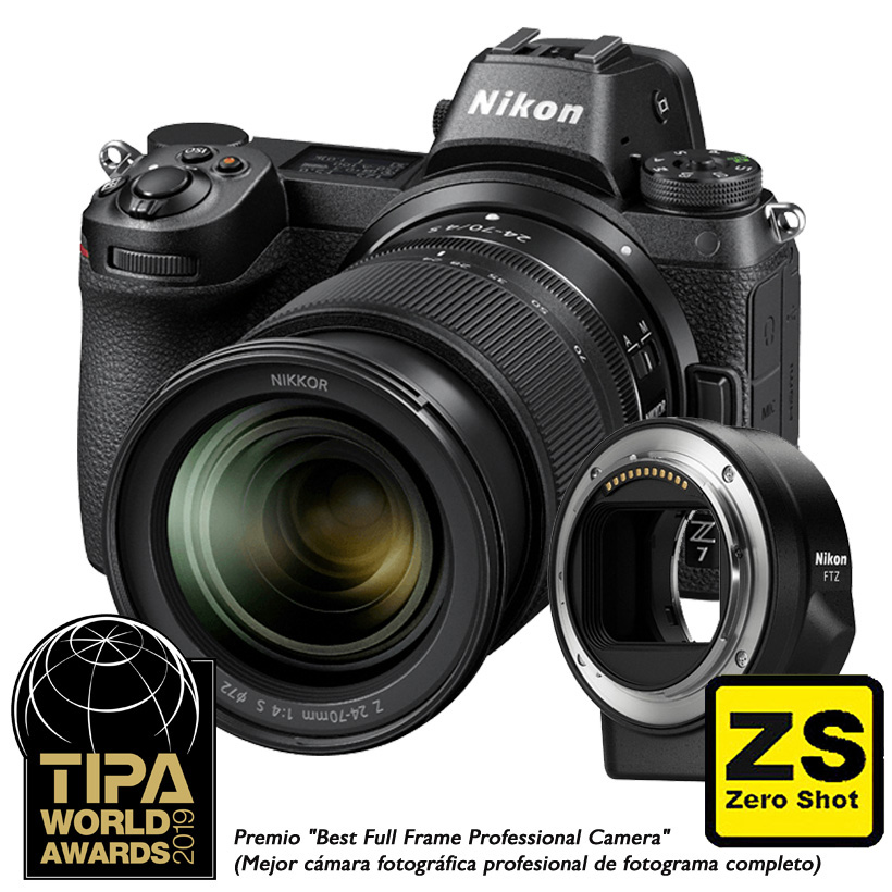 Câmera Nikon Z 7 + Objetiva NIKKOR Z 24-70mm f/4 S + Adaptador FTZ  (Zero Shot)